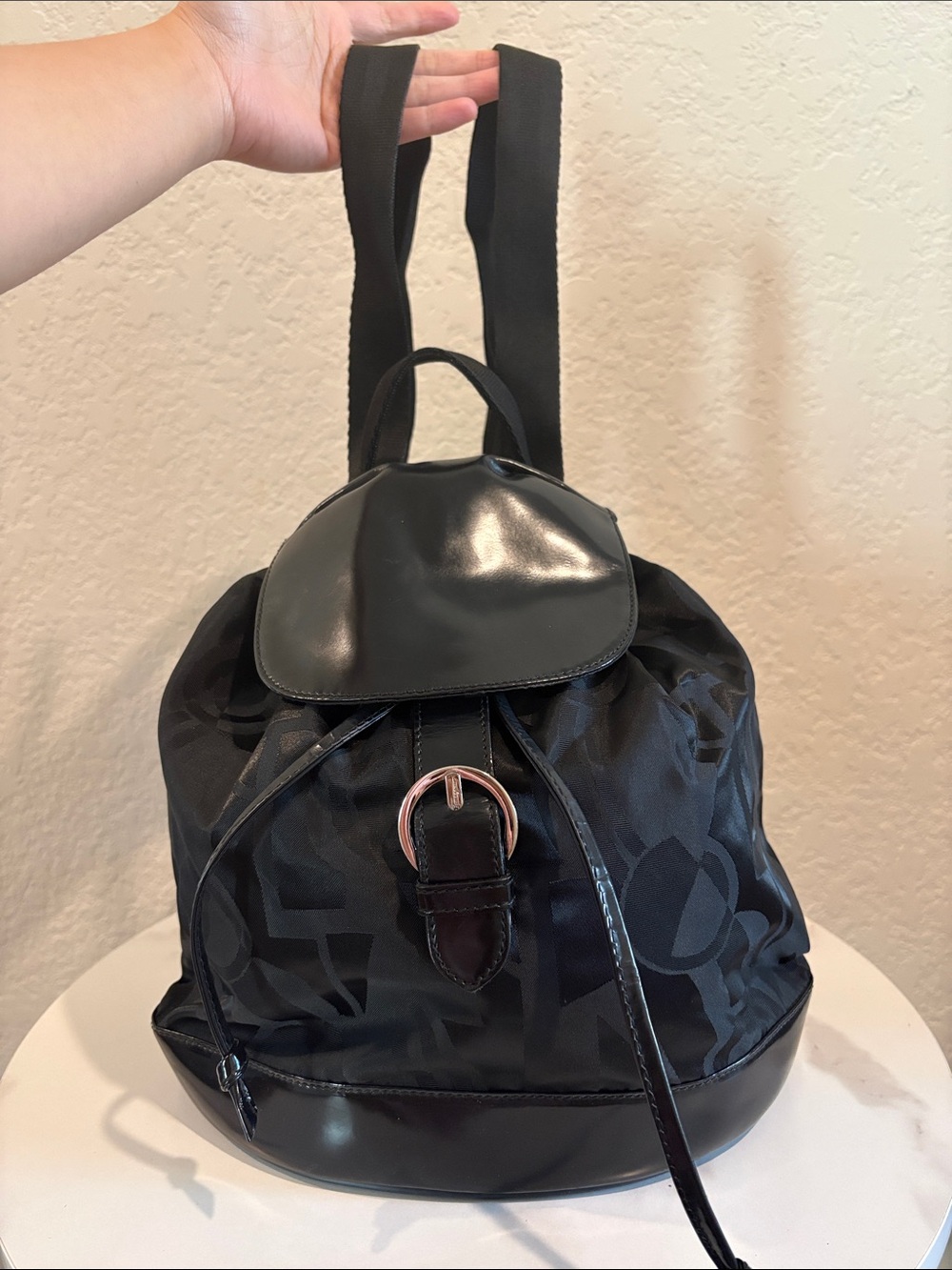 Salvatore Ferragamo Black Backpack Nylon Leather Tote Handbag